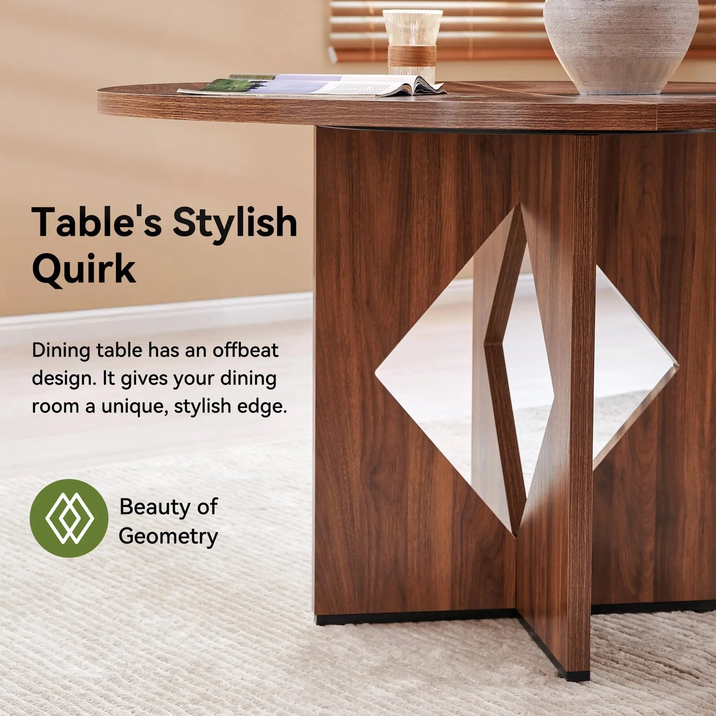 Modern Round Dining Table with Wooden Pedestal Base