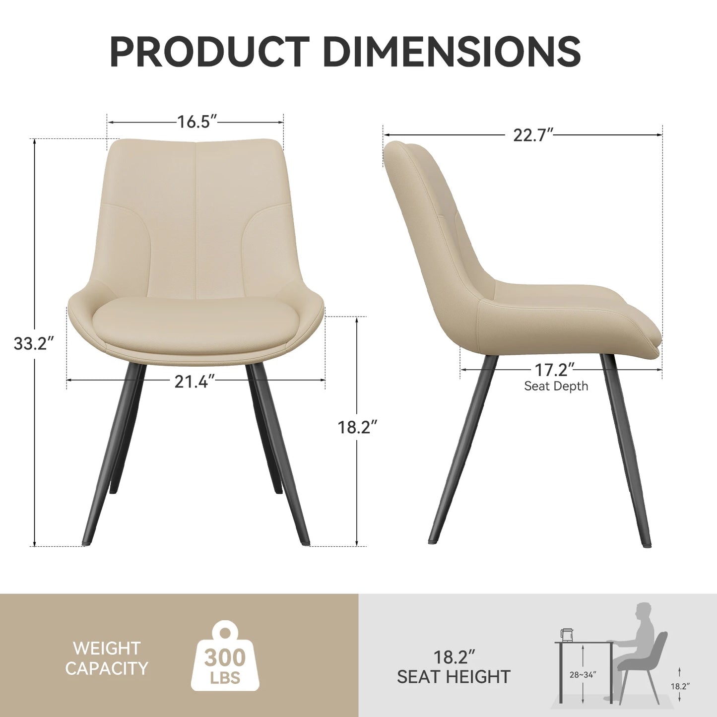 Upholstered Modern Faux Leather Dining Chairs with Thick Cushion and Metal Legs
