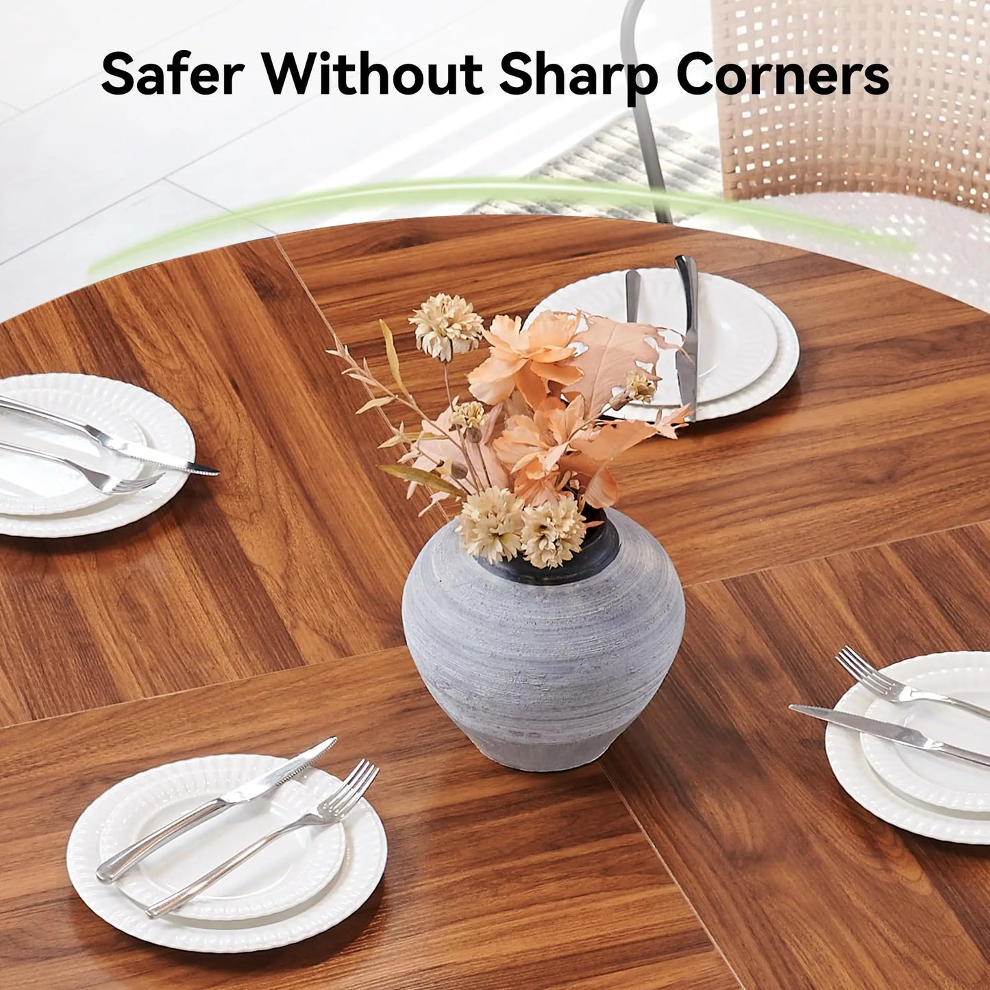 Modern Round Dining Table with Wooden Pedestal Base