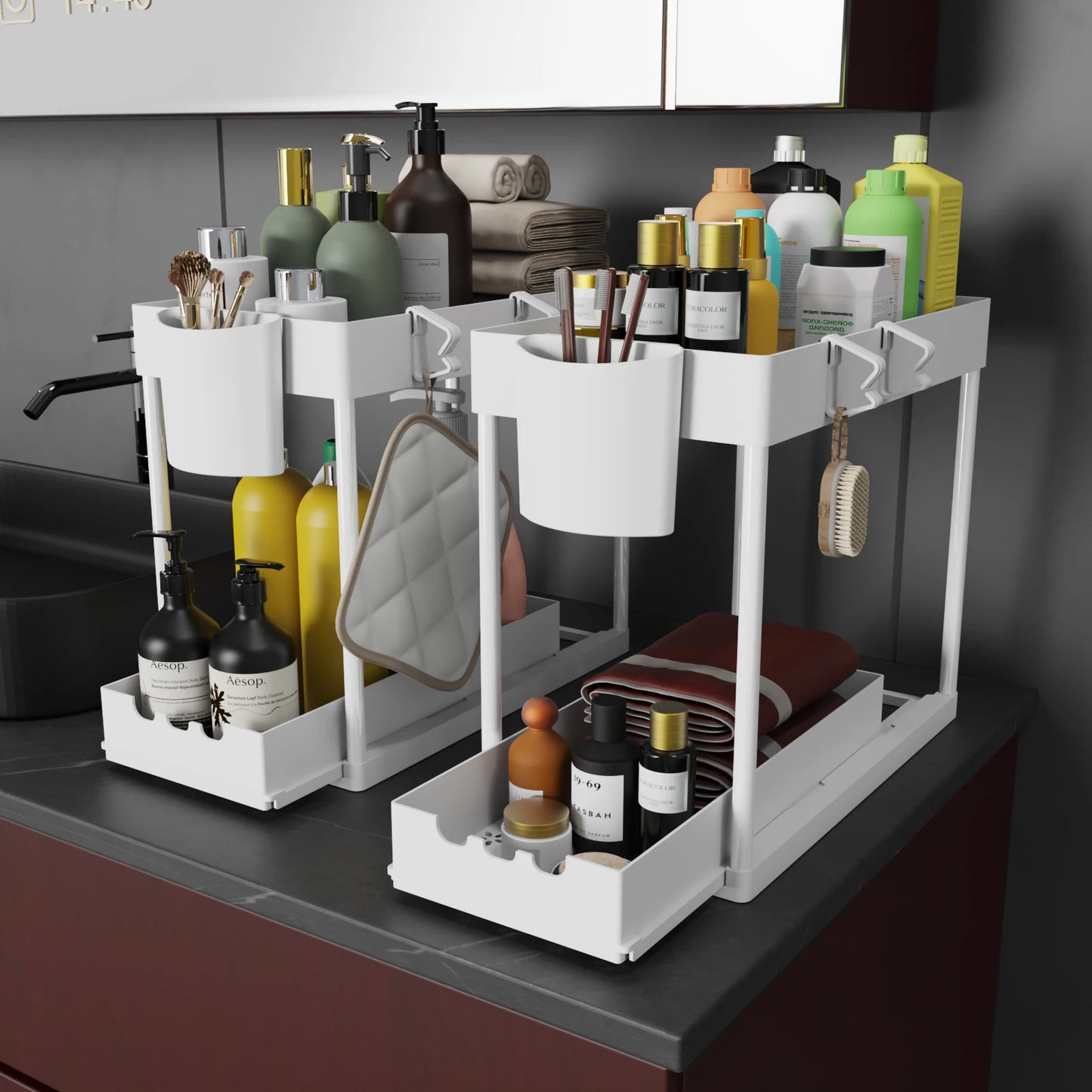 Pull-Out Under Sink Rack Sliding Cabinet Organizer