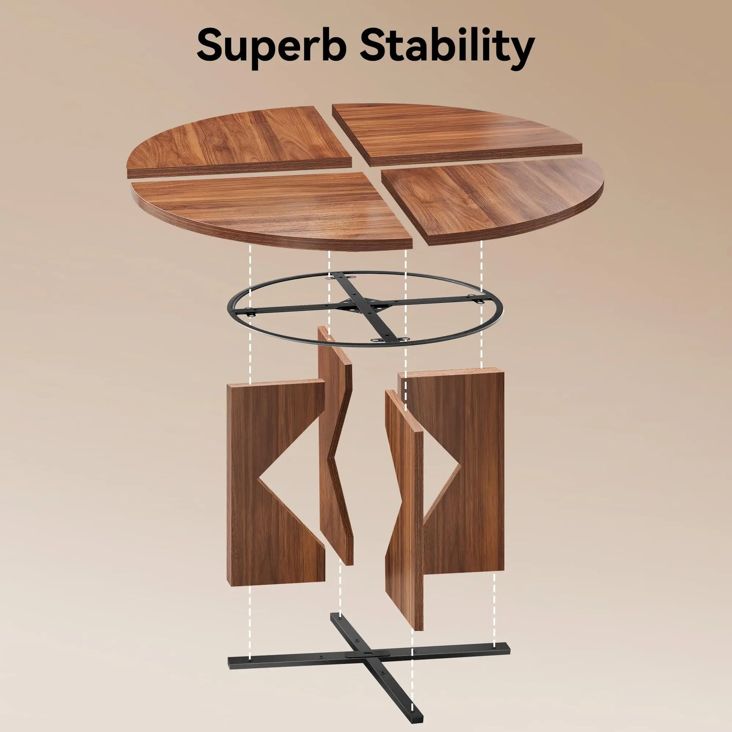Modern Round Dining Table with Wooden Pedestal Base