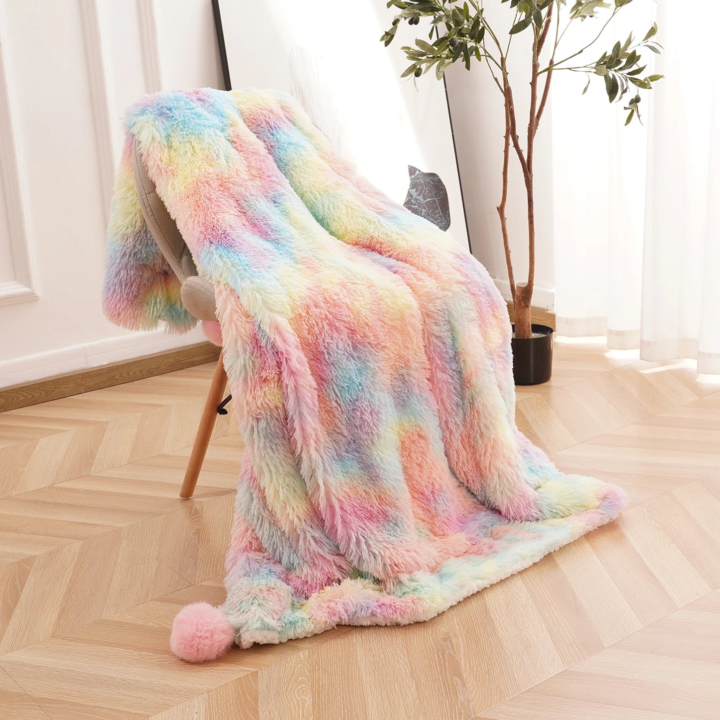 Fluffy Rainbow plush baby blanket