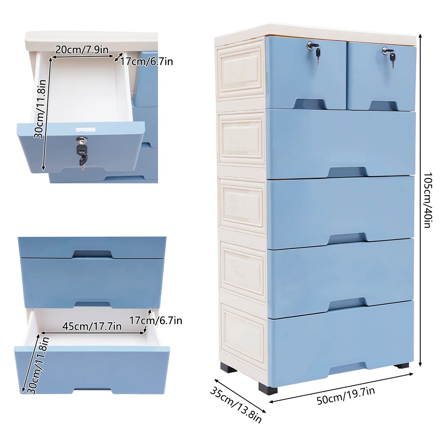 Chest Storage Stand Cabinet with 6 Drawers & 4 Wheels