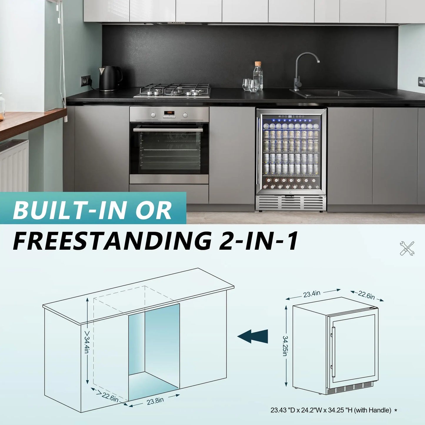 Under Counter Beverage Fridge with Glass Door