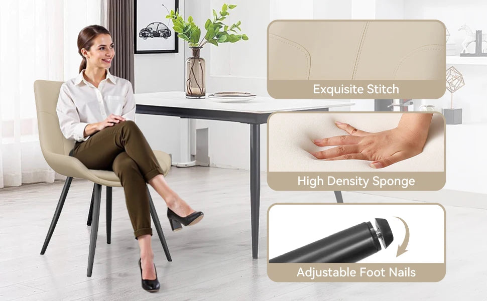 Upholstered Modern Faux Leather Dining Chairs with Thick Cushion and Metal Legs