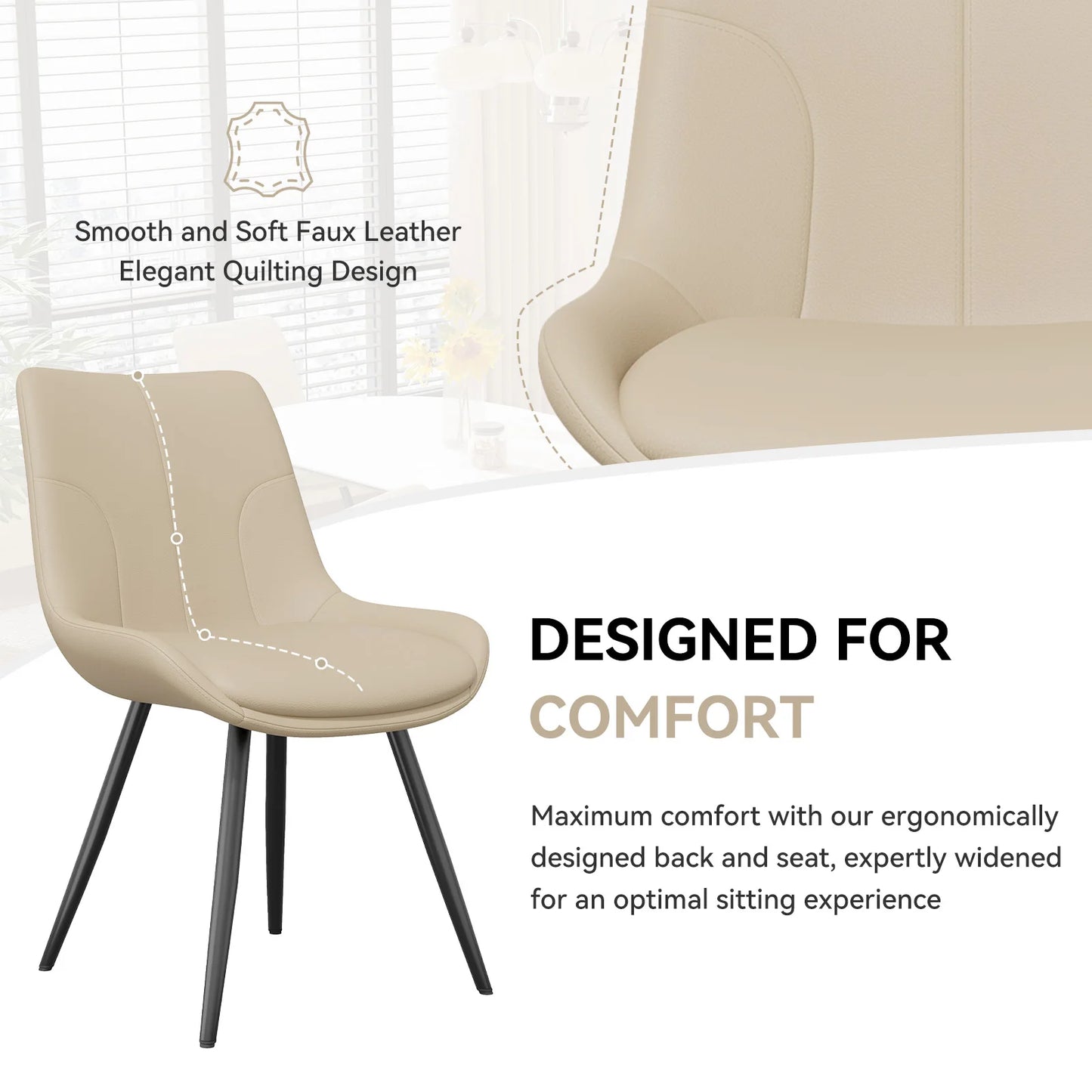 Upholstered Modern Faux Leather Dining Chairs with Thick Cushion and Metal Legs