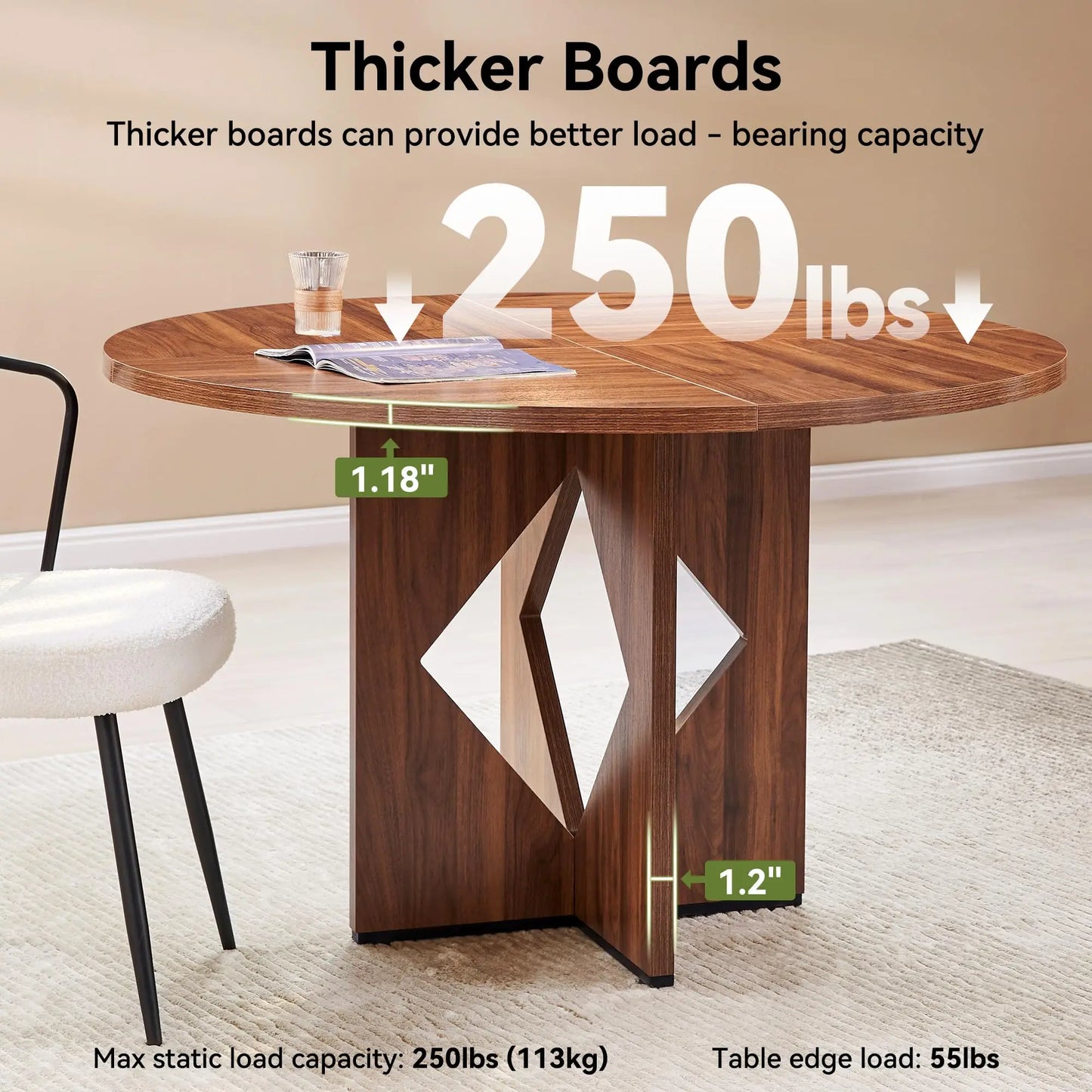 Modern Round Dining Table with Wooden Pedestal Base