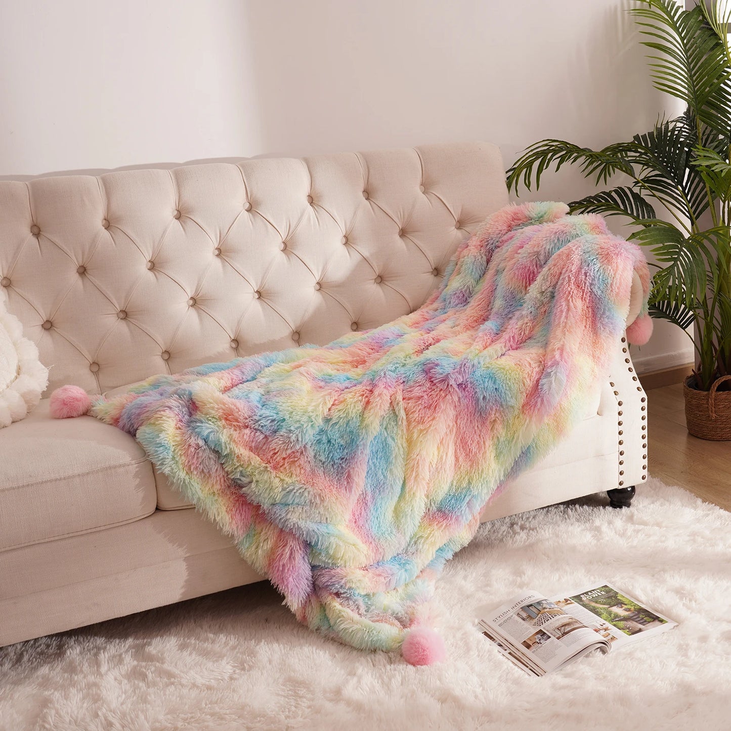 Fluffy Rainbow plush baby blanket