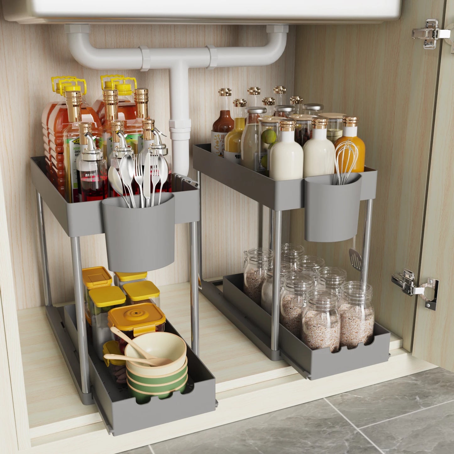Pull-Out Under Sink Rack with Sliding Cabinet Organizer