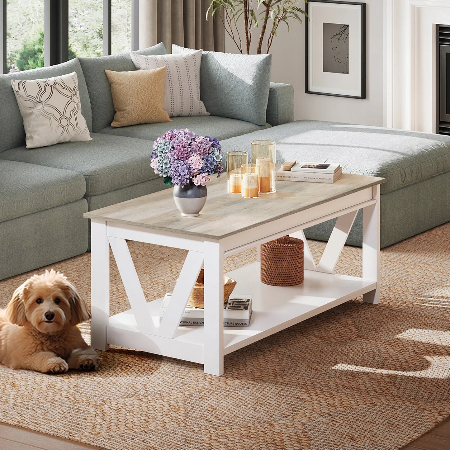 V Shaped Support Storage Shelf Coffee Table