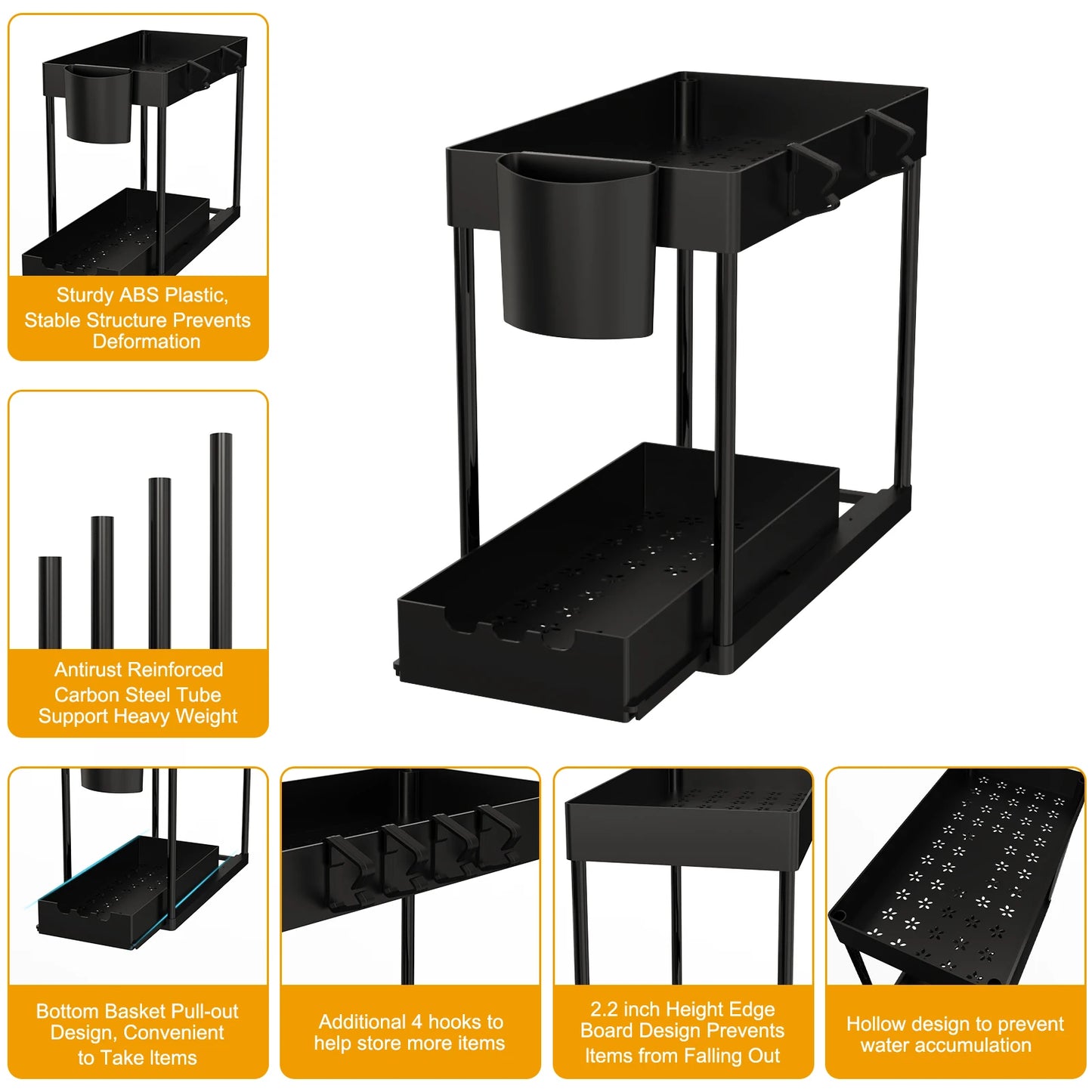 Pull-Out Under Sink Rack Sliding Cabinet Organizer