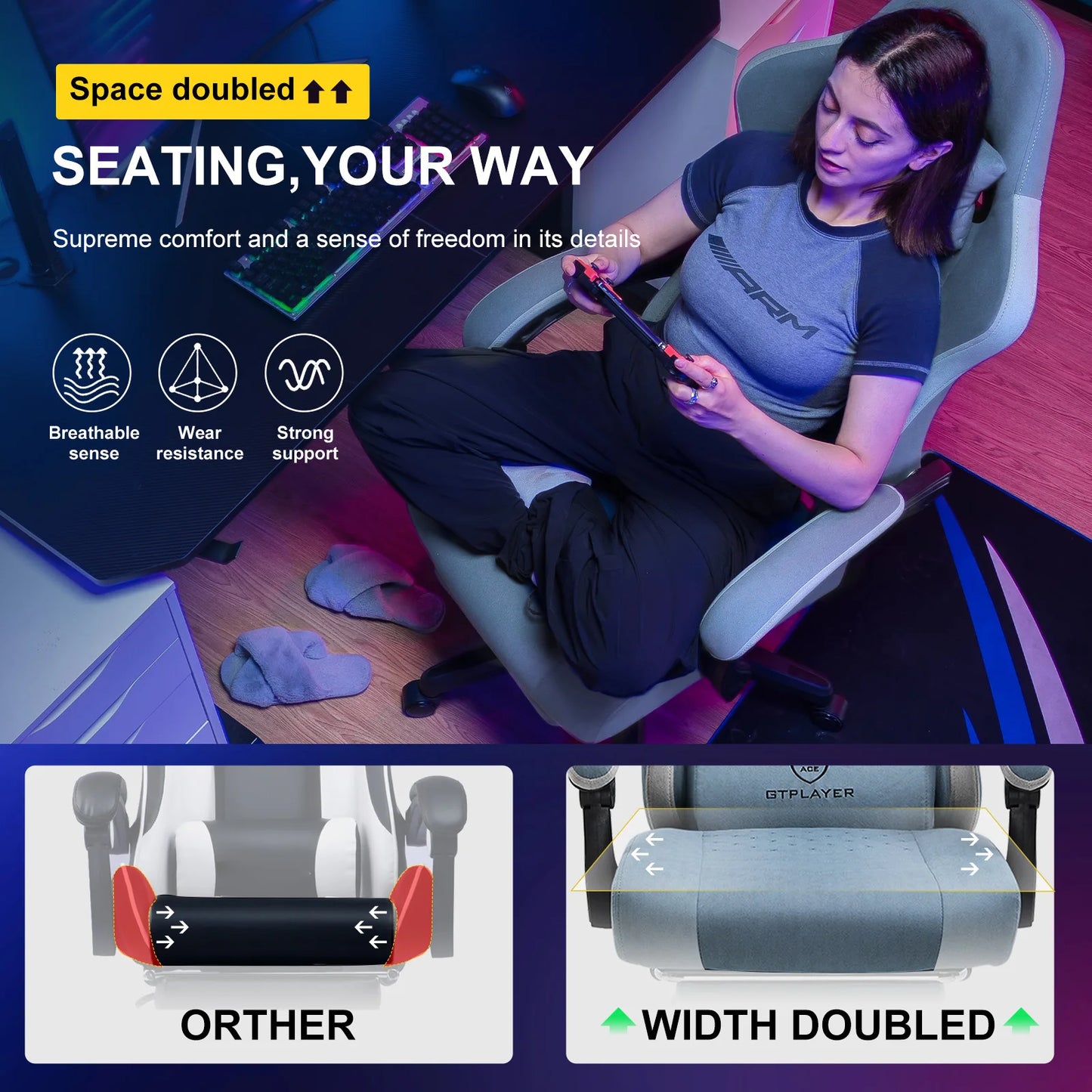 Office Chair with Pocket Spring Cushion, Linkage Armrests & Footrest