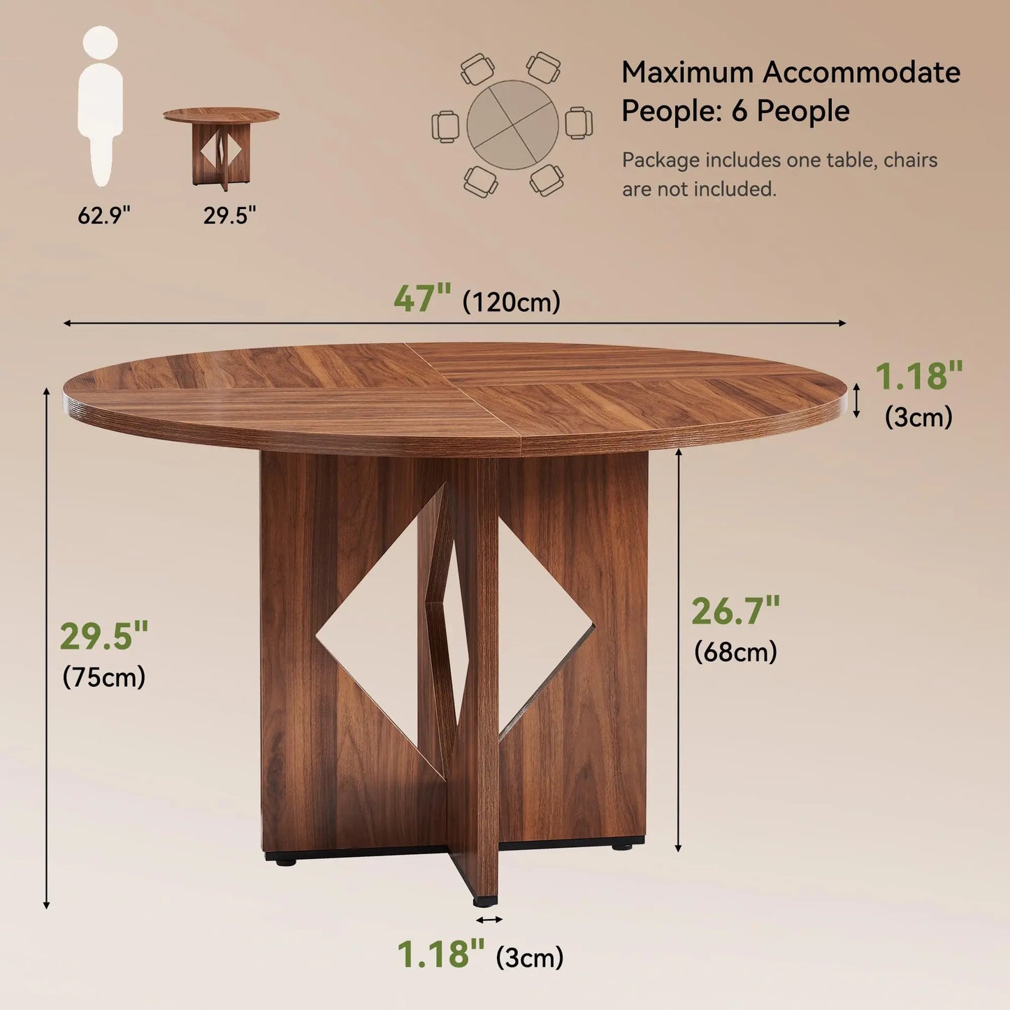 Modern Round Dining Table with Wooden Pedestal Base