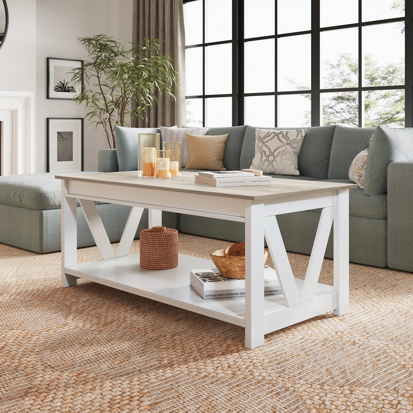 V Shaped Support Storage Shelf Coffee Table