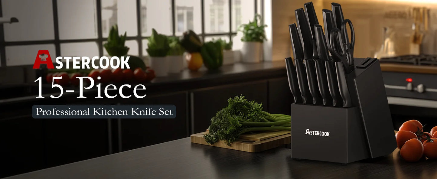 Kitchen Knife Set with Built-in Sharpener Block