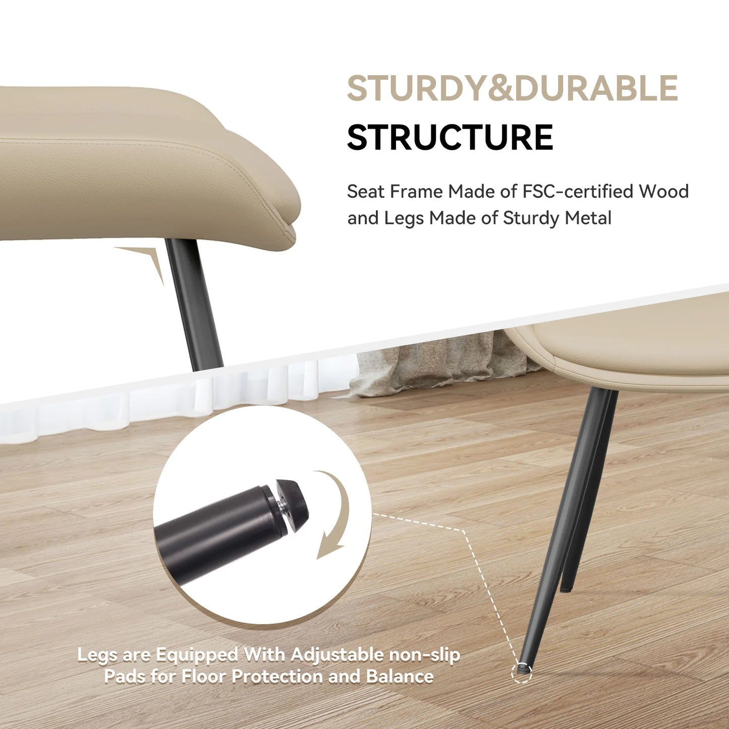 Upholstered Modern Faux Leather Dining Chairs with Thick Cushion and Metal Legs