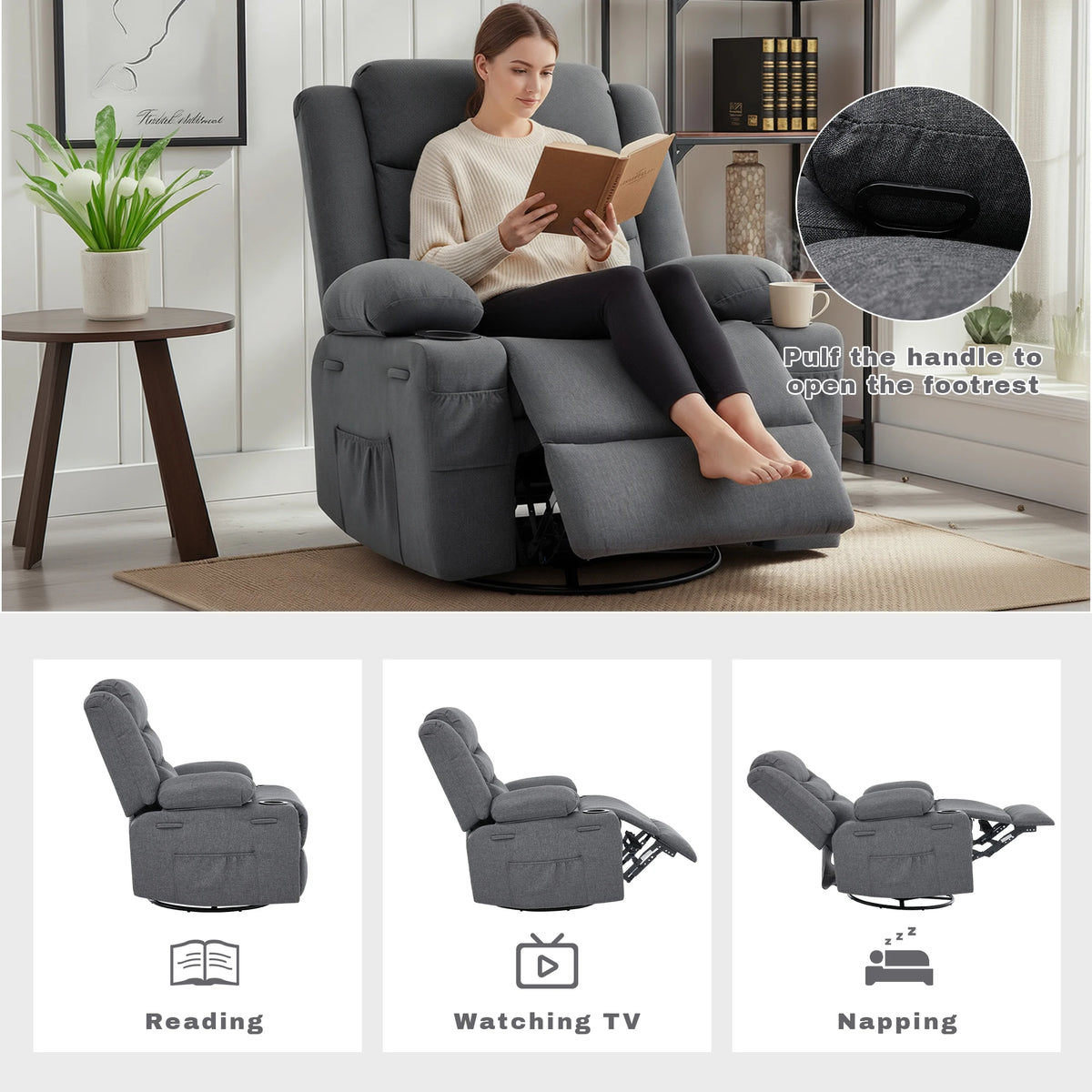 Overstuffed Swivel Rocker Recliner Chair