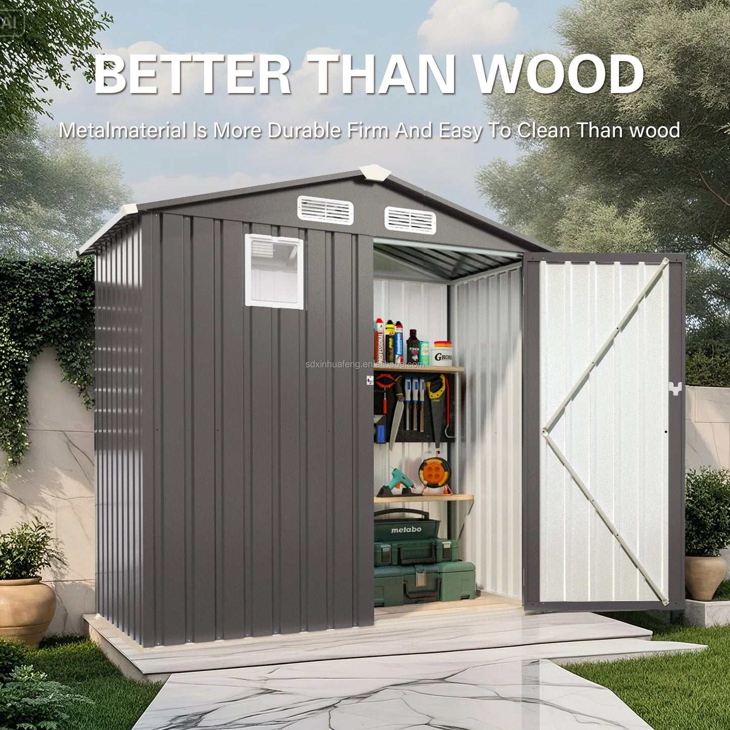 Metal Outdoor Storage Shed with Pitched Roof Waterproof