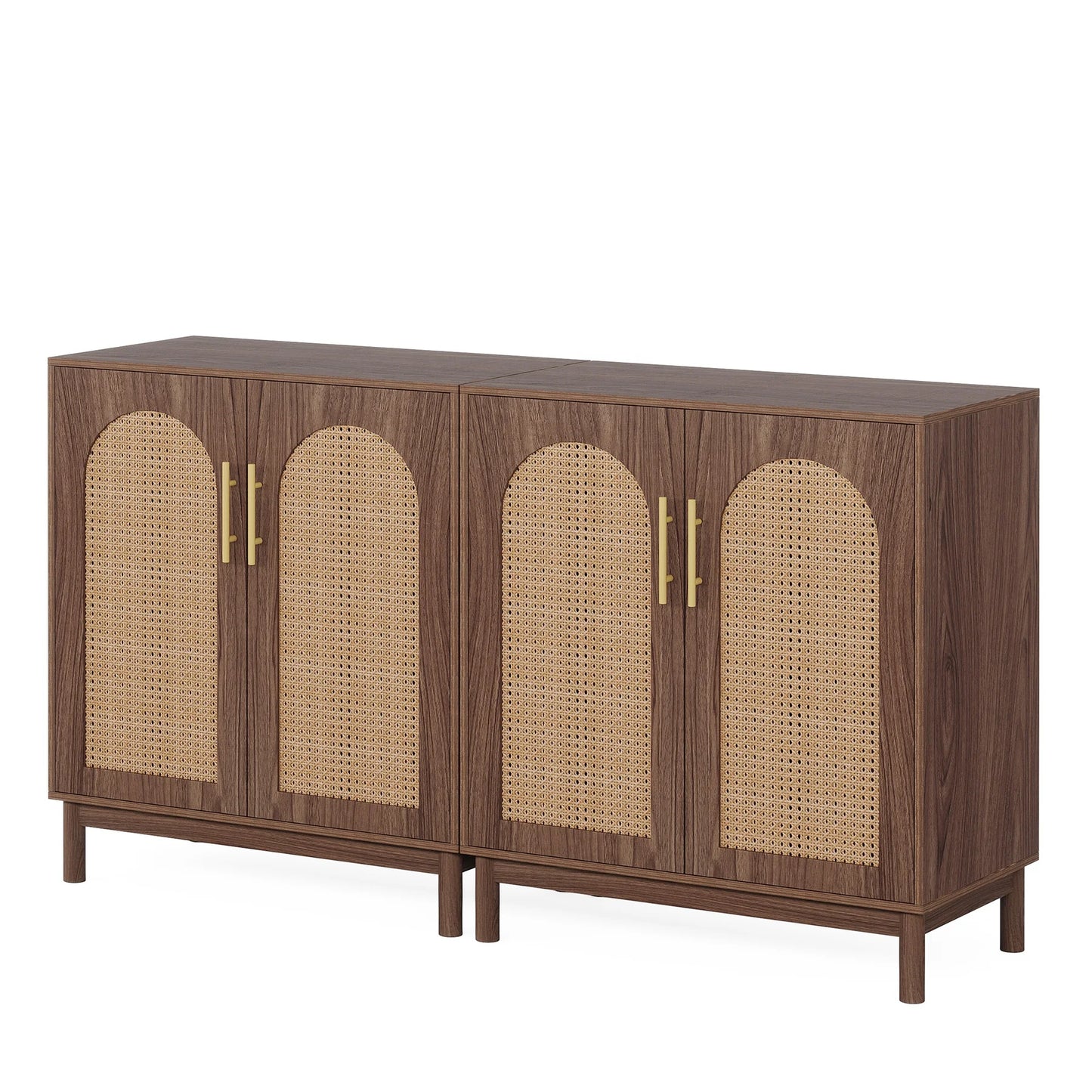Rustic Brown Wood Rattan Sideboard Cabinet Furniture
