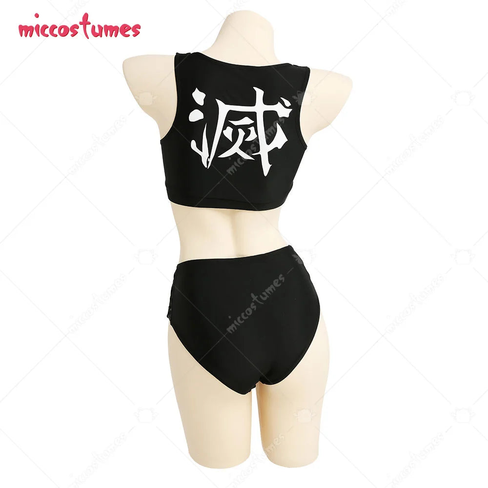 Teen to Women Two Piece Bathing Suit with Strapped Butterfly-Printed Kimono Haori Cover Up