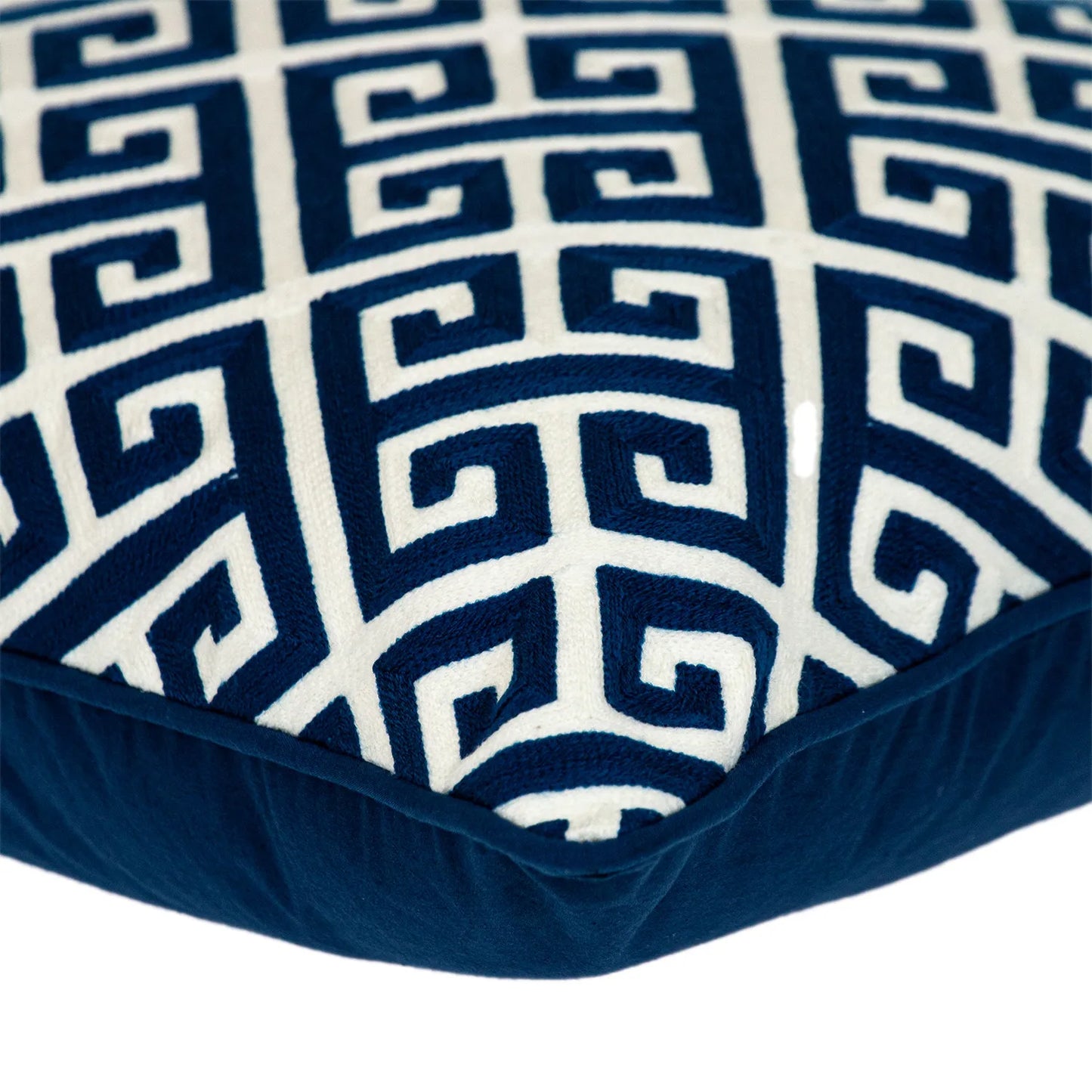 HMS 20 Blue Greek Key Cotton Decorative Throw Pillow