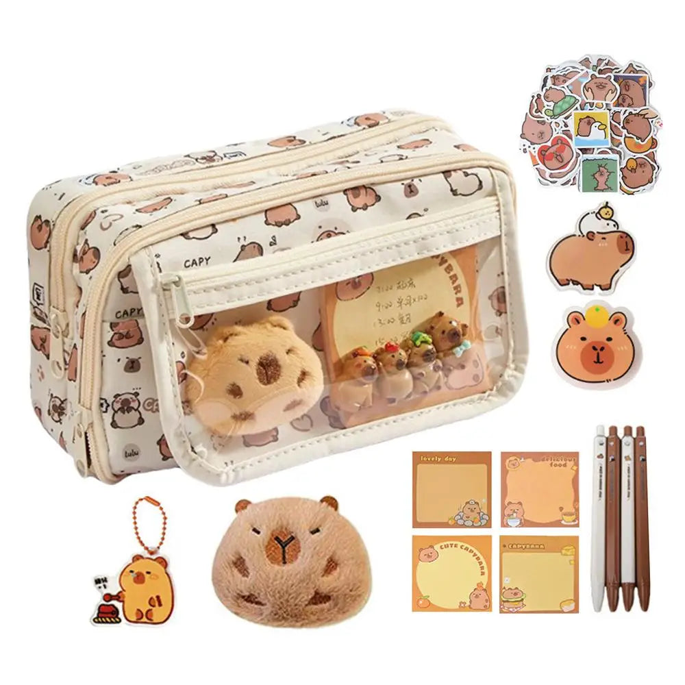 Cute Pencil Case Portable 9-Compartment Stationery