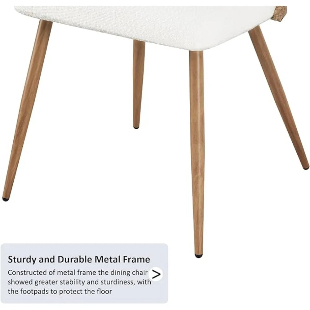 Modern Upholstered Rattan Dining Chairs with Full PE Cane Back and Metal Legs