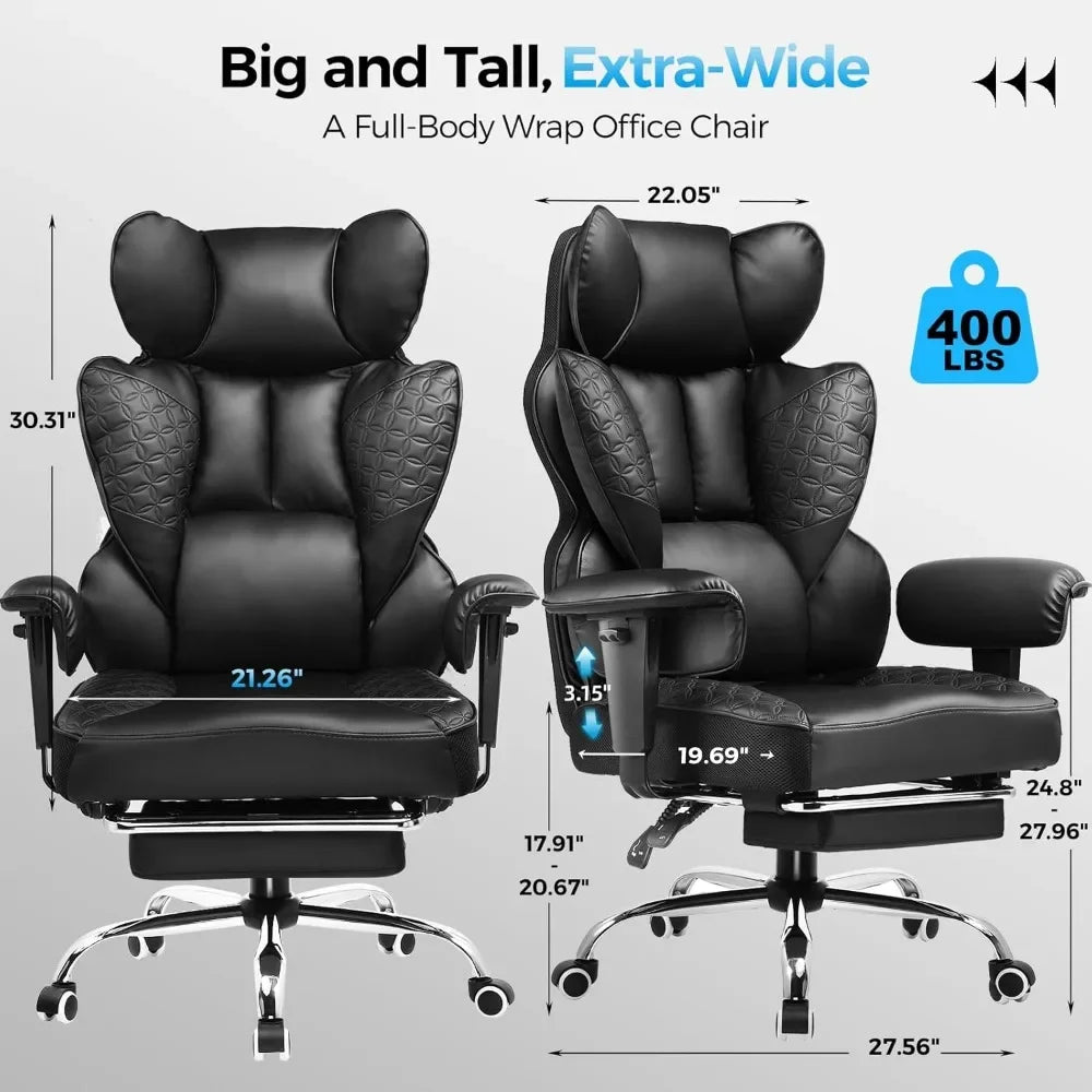 Big and Tall Office Chair with Deluxe Embossing Designed Leather and Foot Rest