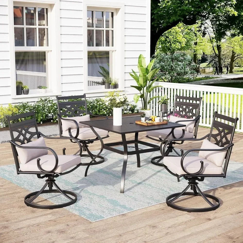 Patio Dining Sets with 4 Swivel Chairs and 1 Square Table