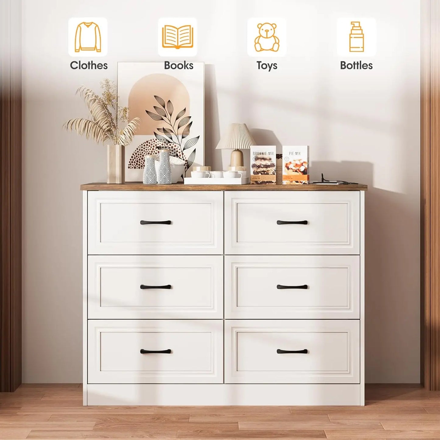 6 Drawer Dresser Organizer with Charging Station