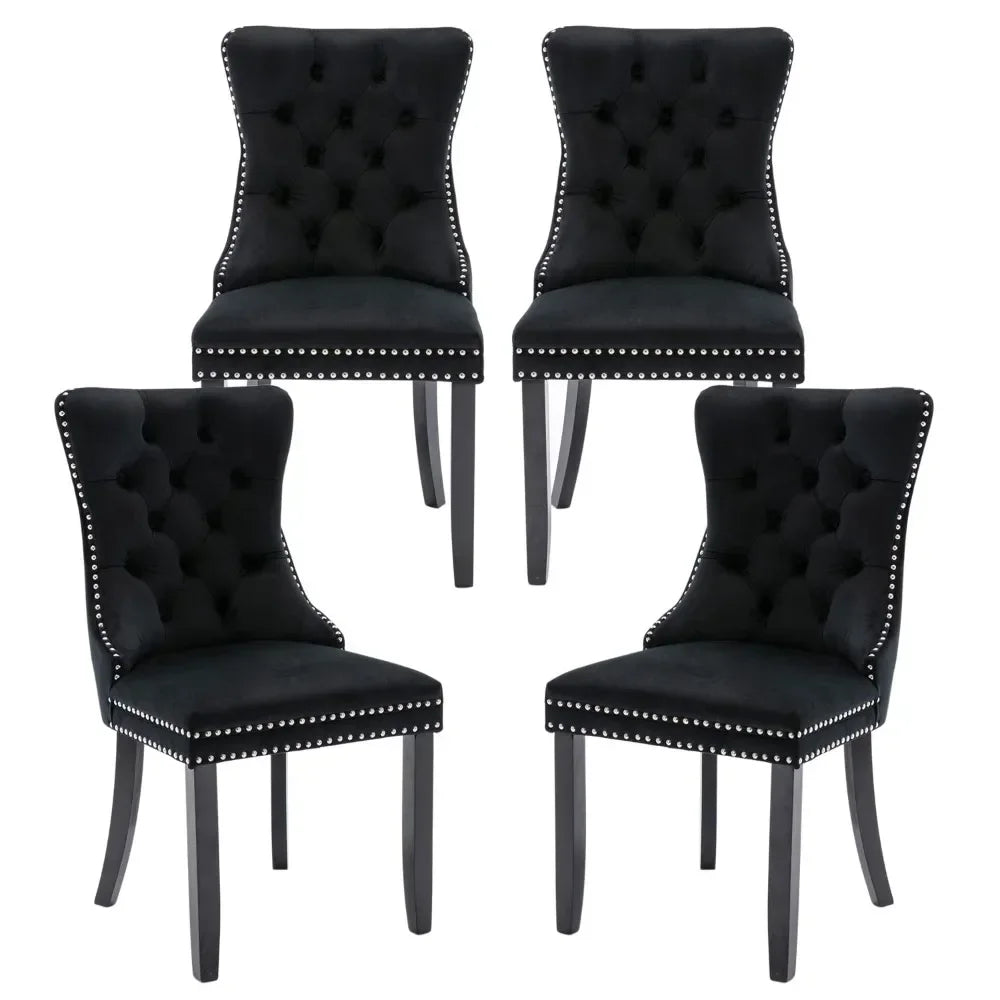 Upholstered Velvet Dining Chairs Set with Ring Pull Trim and Button Back
