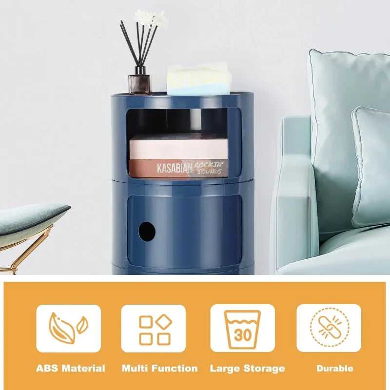Round Bedside Nightstand Storage Unit