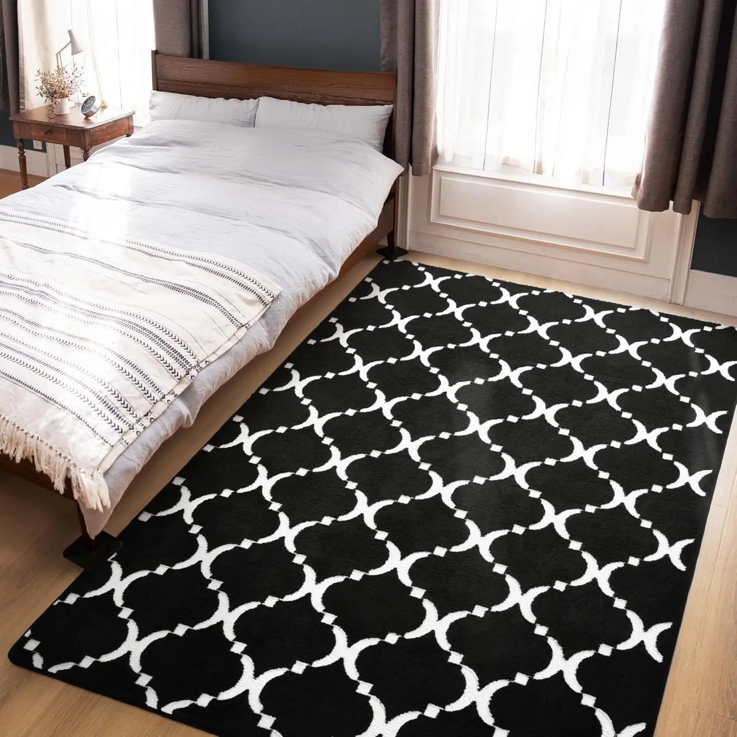 Large Plush Geometric Shag Rug Memory Foam