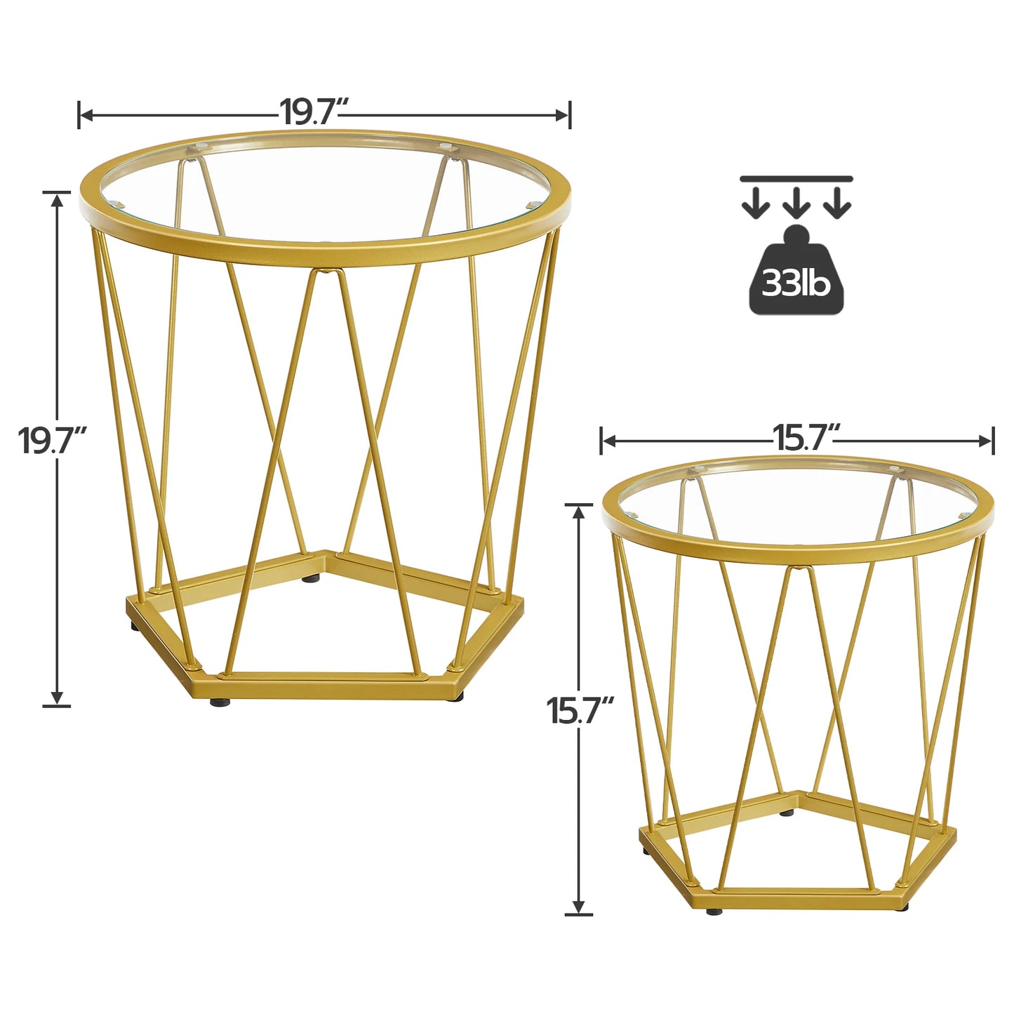 Round End Coffee Table with Metal Frame Glass