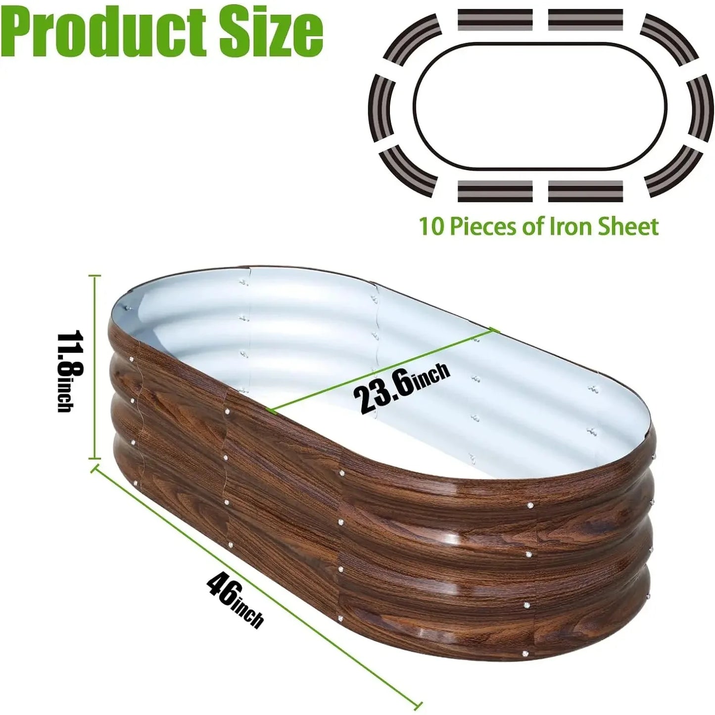 Outdoor Garden Oval Metal Planter Bed Box