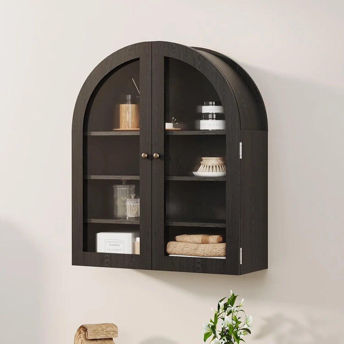 Arched Wall-Mounted Medicine Cabinet with Glass Doors