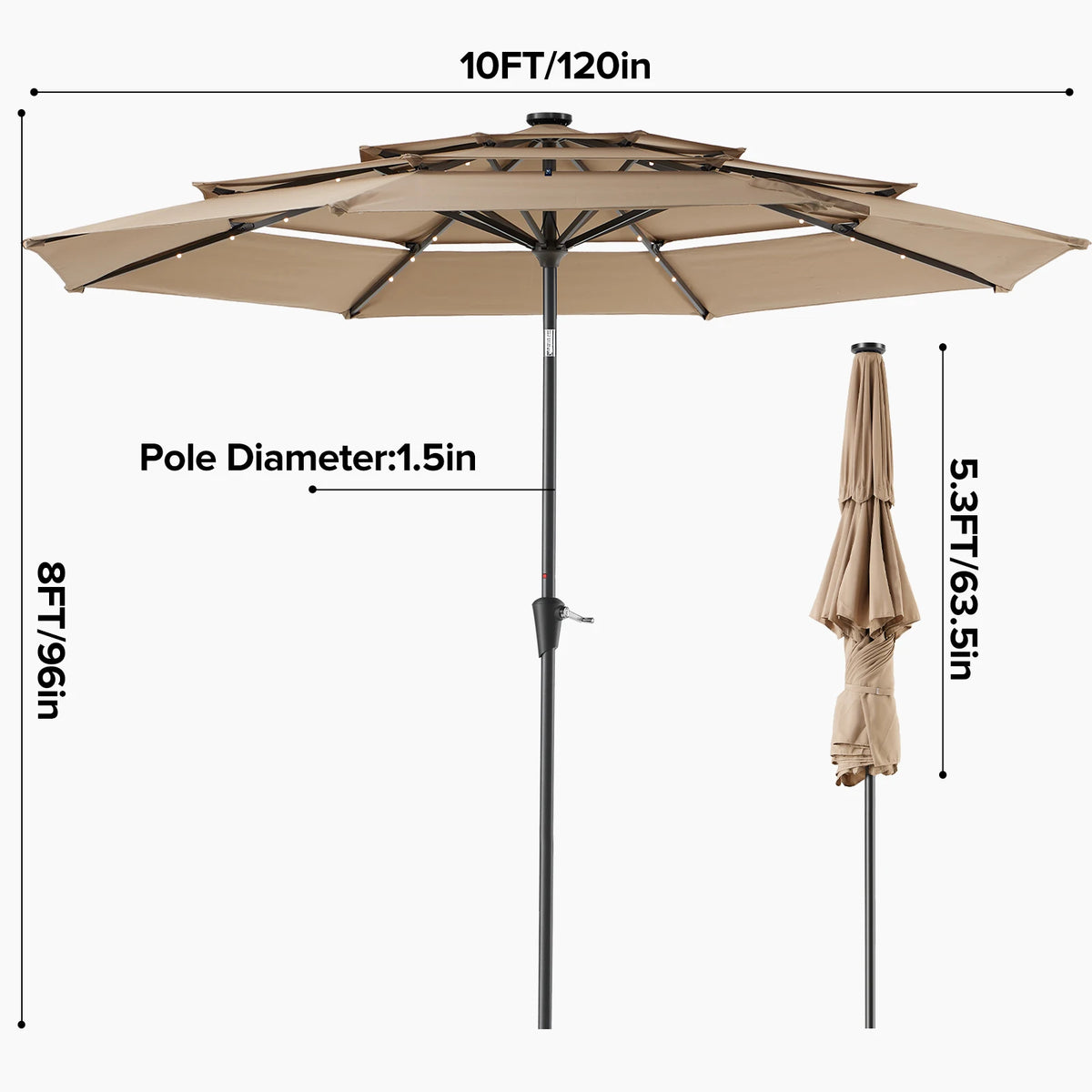 LED Lights Crank 8 Sturdy Ribs Patio Umbrella