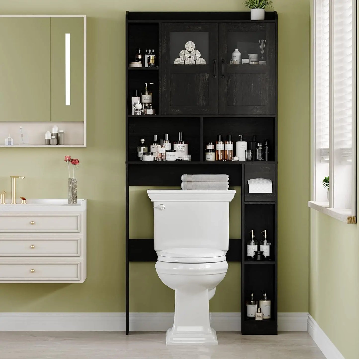 Over Toilet Storage Cabinet With Glass Door