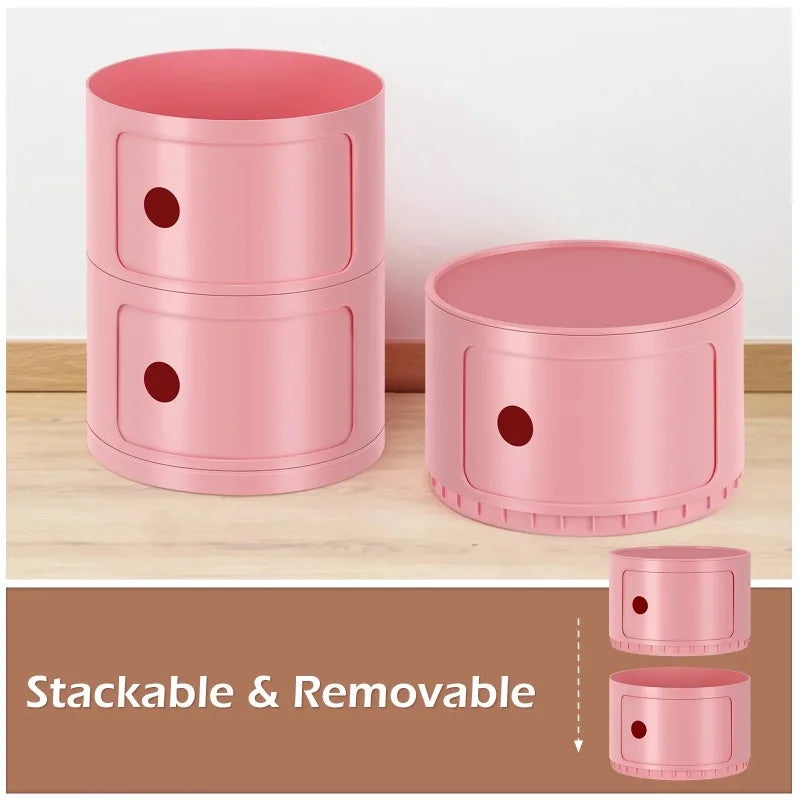 Round Bedside Nightstand Storage Unit