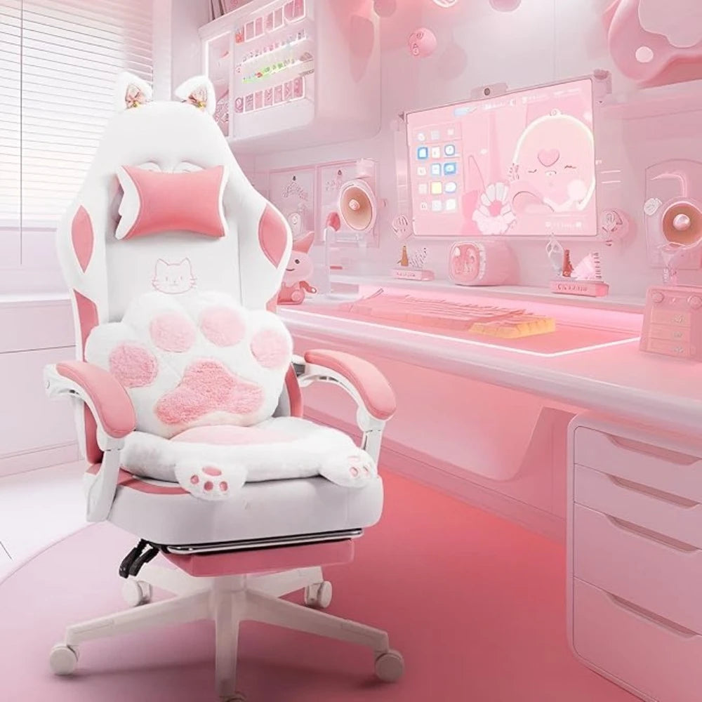 Cat Ears Paw Lumbar and Cushion Computer Chair