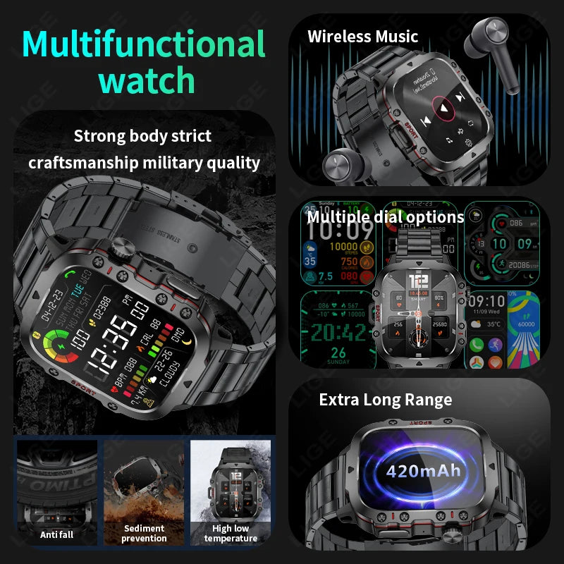 New For Xiaomi Military Smart Watch Outdoor Sports Fitness Tracker