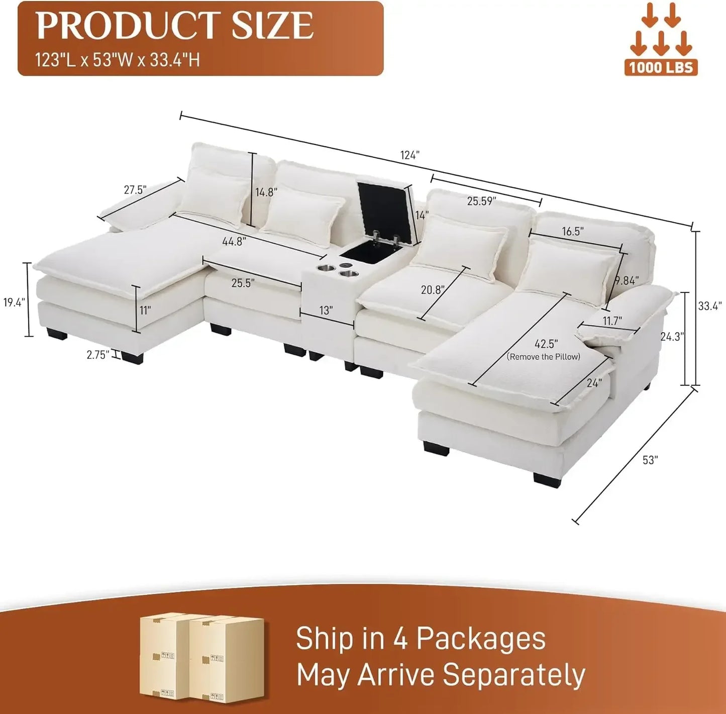 Modern Upholstered Large Modular Sofa