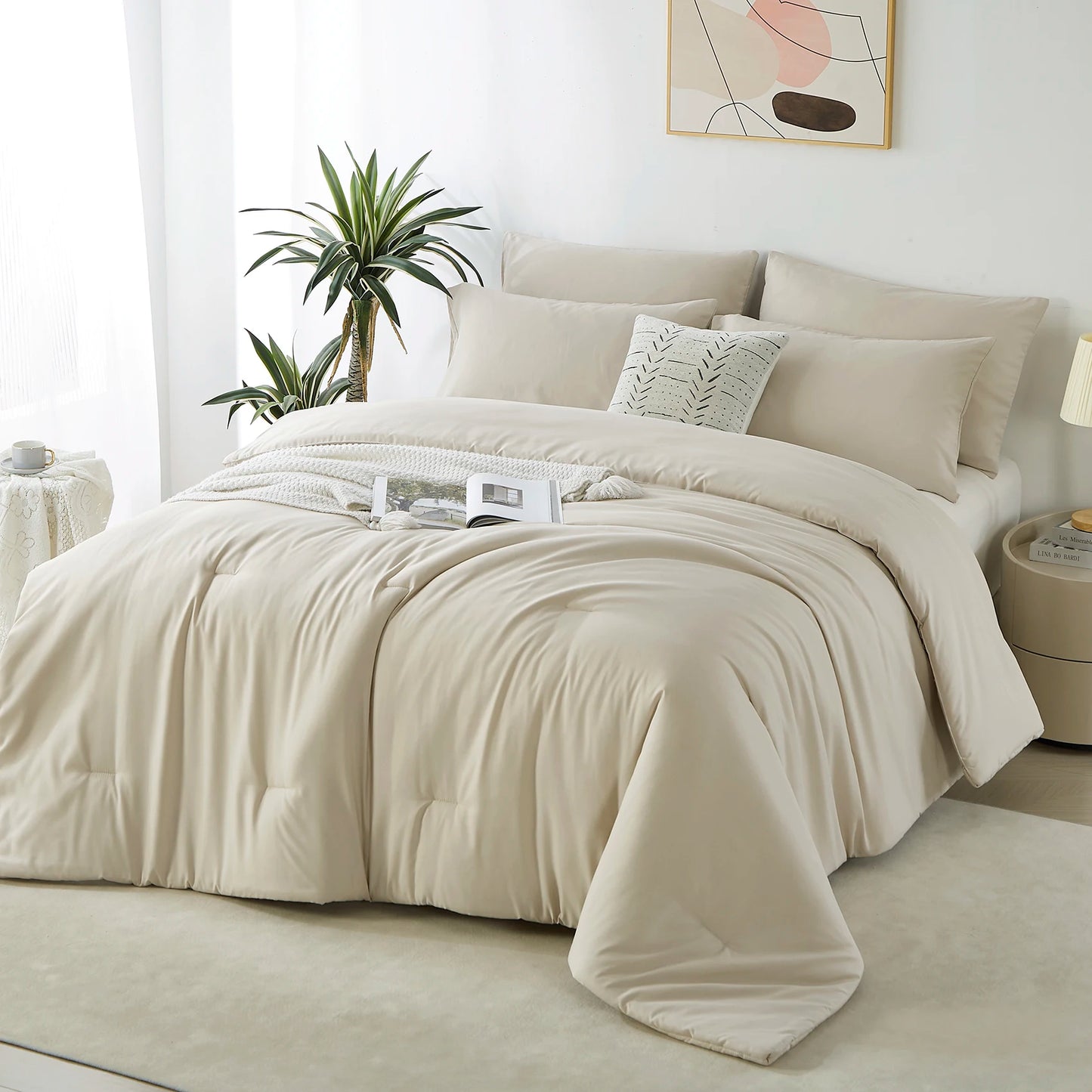 3PCS solid color comforter set, 1 comforter and 2 pillowcase for all seasons.
