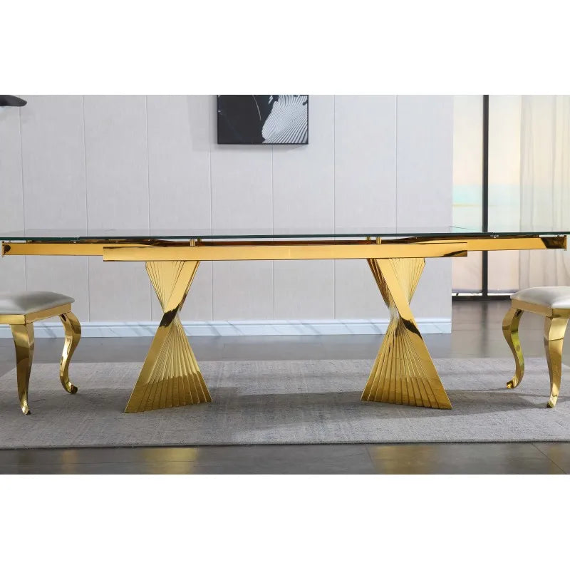 Dining Table with Black Marble Top & Tempered Glass