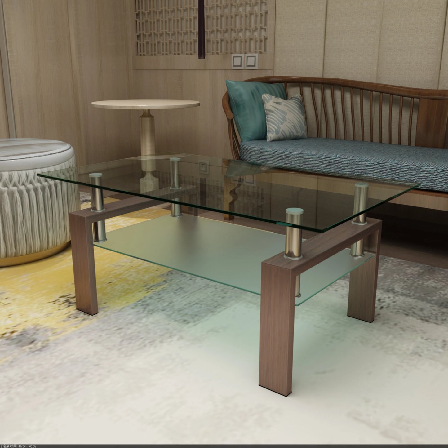 Living Room Modern Side Center Table with Black Glass