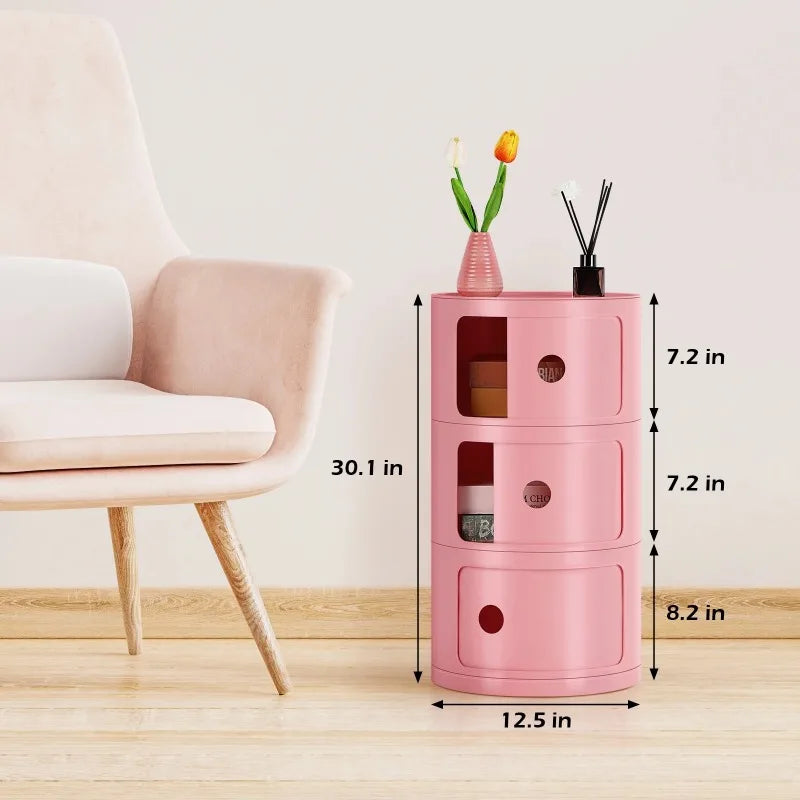 Round Bedside Nightstand Storage Unit