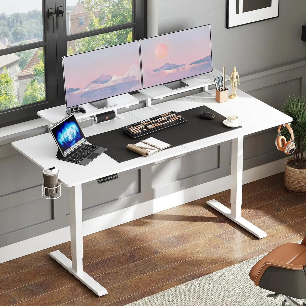 Standing Desk w/2 Adjustable Monitor Shelves