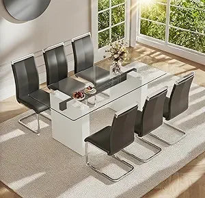Dining Table Set with Tempered Glass Top
