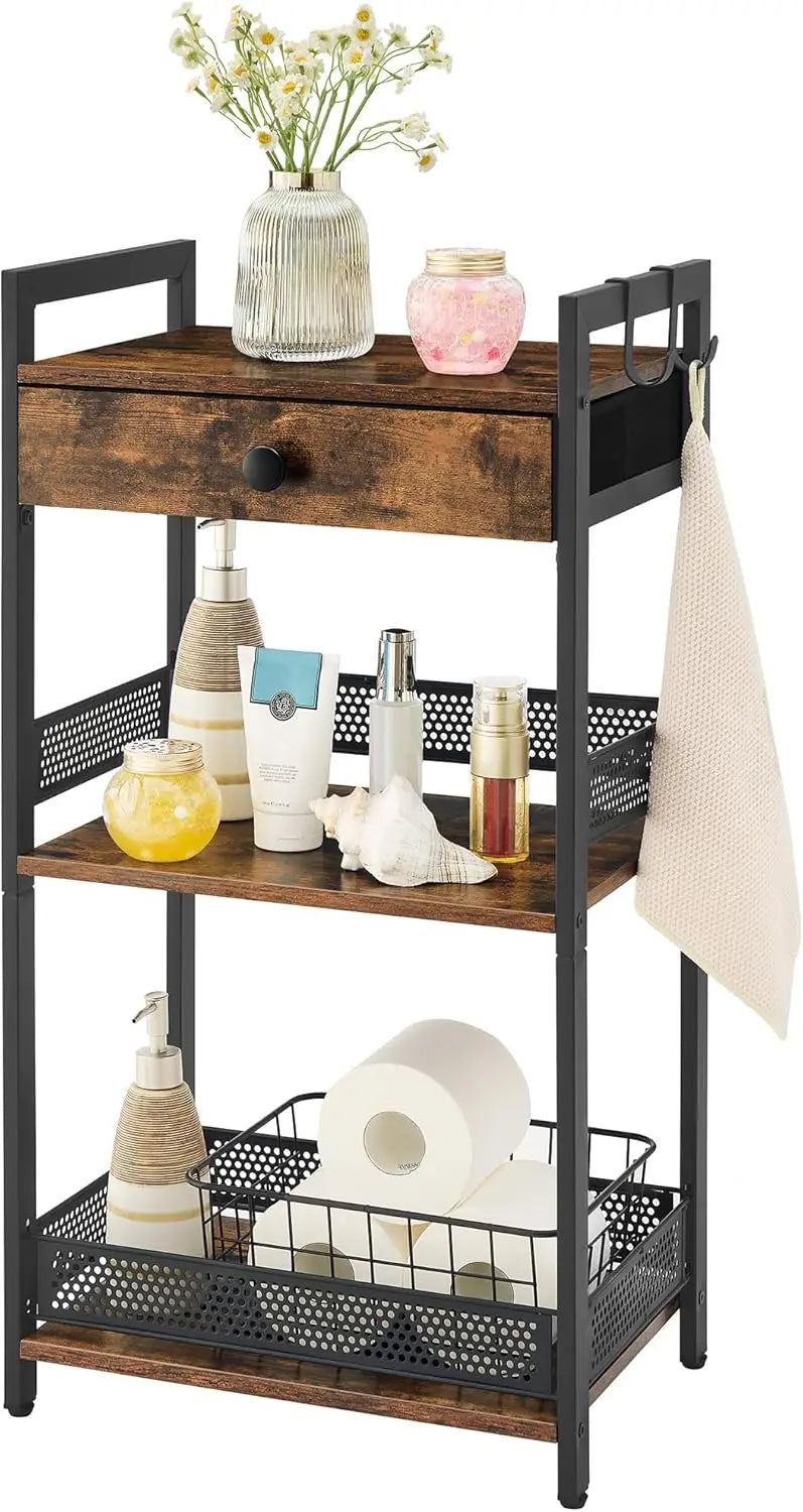 3-Tier Bathroom Floor Storage Shelf with Drawer