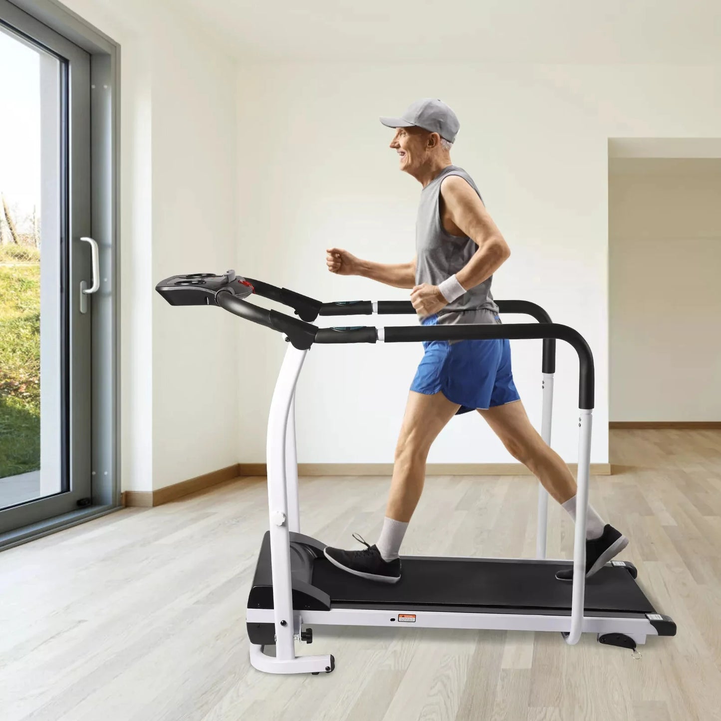 Folding Electric Treadmill Walking Pad – Elderly Fitness Machine with Adjustable Frame